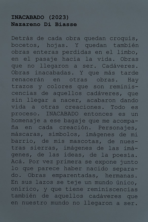 Guion curatorial de la exposición Inacabado de Nazareno Di Biasse